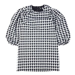 J CREW Puff Sleeve mini dress textured plaid Womens XS Cottagecore Black White
